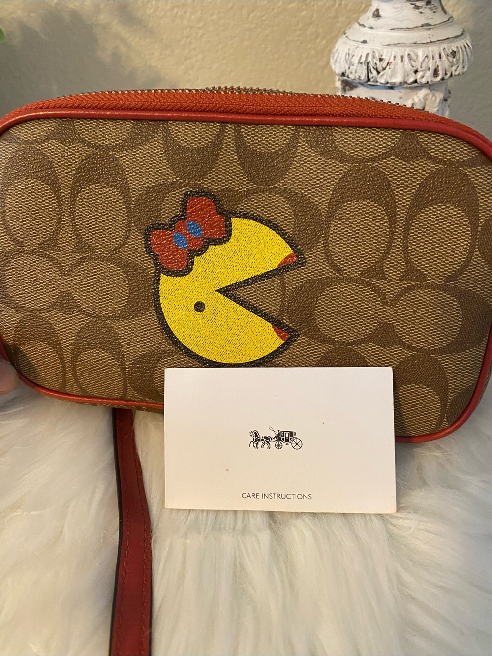 Coach Brown Signature Canvas Crossbody with Red Trim and Miss Pac-Man Graphic - Picture 10 of 15